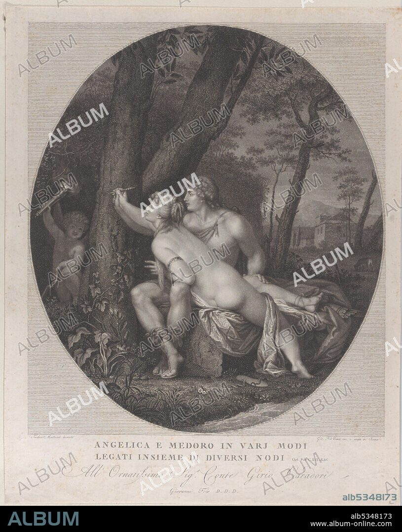 GIOVANNI FOLO. Angelica lying across the lap of Medoro and writes their names on a tree trunk, 1784-1836. Angelica e Medoro in varj modi / legati insieme di diversi nodi.