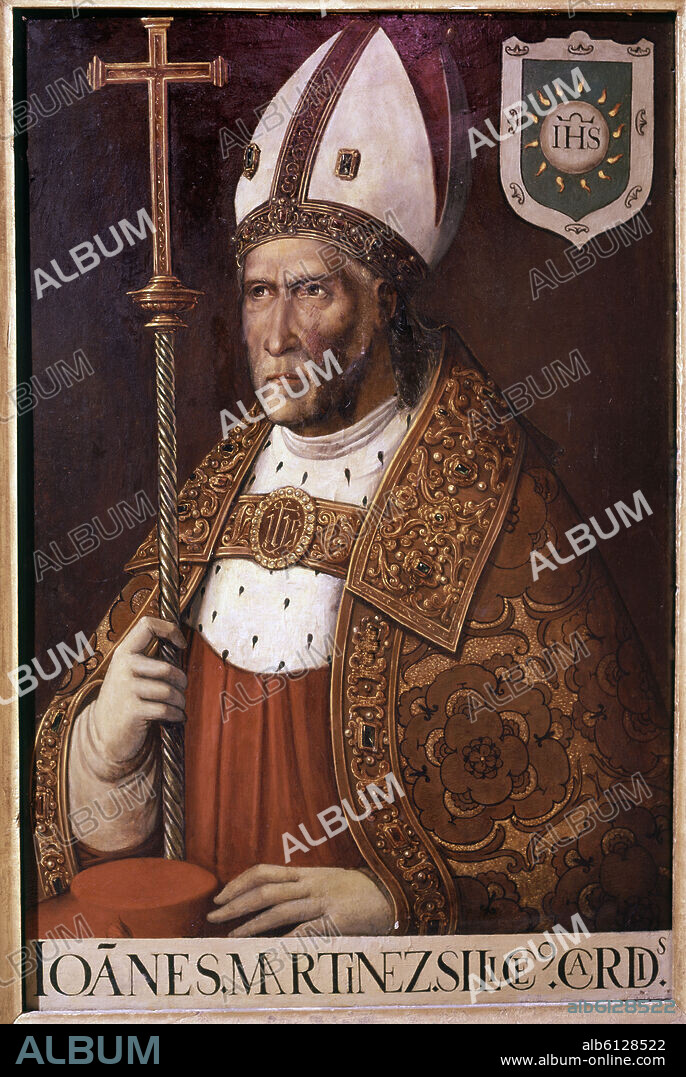 FRANCISCO DE COMONTES. RETRATO DEL CARDENAL JUAN MARTINEZ GUIJARRO (1477-1557) LLAMADO SILICEO (JUAN DE GUIJO) - OBISPO DE CARTAGENA Y ARZOBISPO DE TOLEDO - SIGLO XVI.