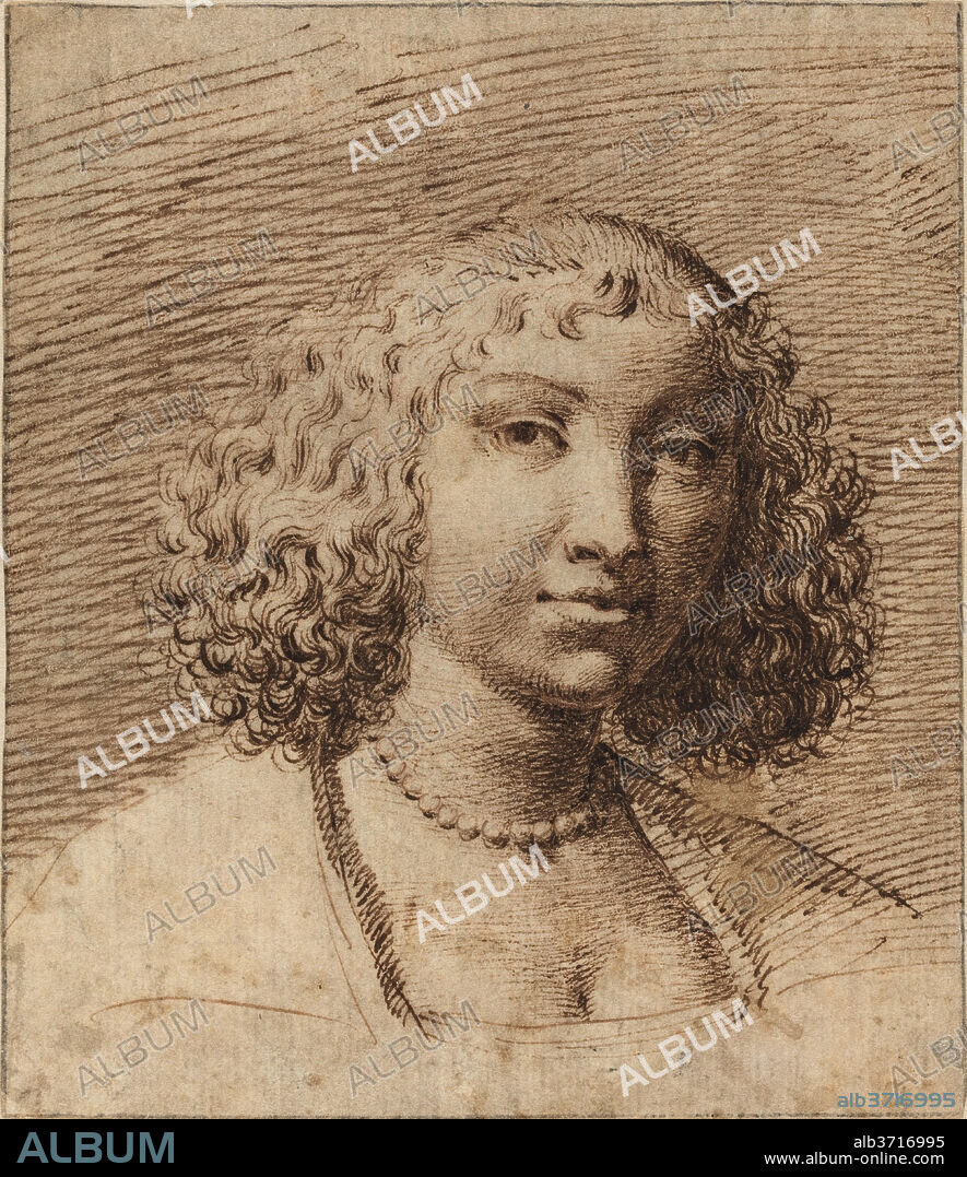 ISAAC FULLER. Young Woman with a Pearl Necklace. Dated: 1660s. Dimensions: overall: 13.9 x 11.9 cm (5 1/2 x 4 11/16 in.). Medium: pen and brown ink on laid paper.