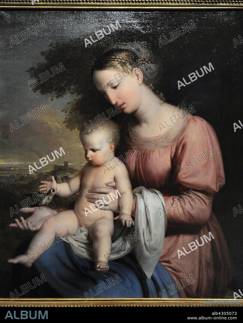 Rafael Tegeo (1798-1856). Pintor español. Virgen del jilguero, 1825-1828. Óleo sobre lienzo. Museo del Romanticismo. Madrid. España.