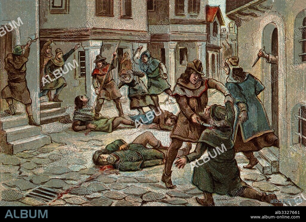 Historia de España. Asalto y destrucción de la judería de Barcelona el 5 de agosto de 1391 y matanza de los ocupantes del call.