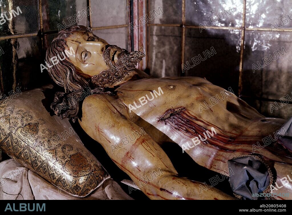GREGORIO FERNANDEZ. CRISTO YACENTE- DETALLE- S XVII- ESCULTURA BARROCA- MADERA POLICROMADA.