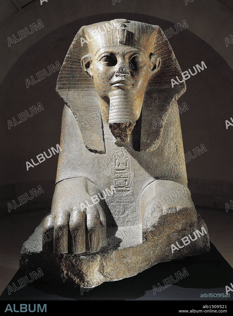 Egyptian civilization, Old Kingdom. Pink granite Great Sphinx from Tanis, height 183 cm.