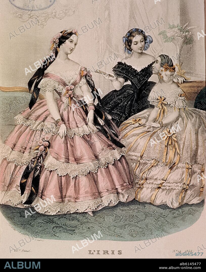 VESTIDO DE NOCHE - FIGURIN FRANCES - 1855.