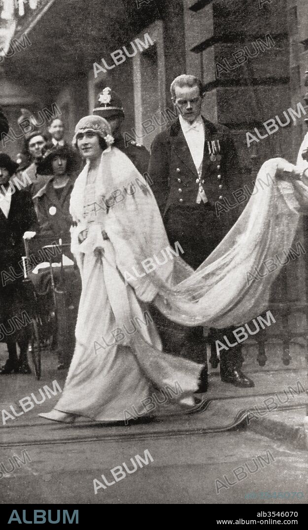 Elizabeth Angela Marguerite Bowes-Lyon, 1900 –2002. Future Queen Elizabeth, The Queen Mother. Wife of King George VI and the mother of Queen Elizabeth II. Seen here on her wedding day in 1936. From The Duchess of York, published c.1928.