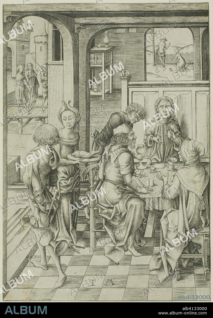 Christ at Emmaus. Israhel van Meckenem; German, c. 1440/45-1503. Date: 1465-1503. Dimensions: 207 × 145 mm (sheet trimmed within plate mark). Engraving on ivory laid paper. Origin: Germany.