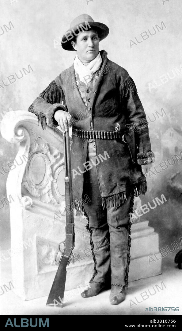 Martha Jane Canary (May 1, 1852 - August 1, 1903), better known as Calamity Jane, was an American frontierswoman and professional scout. She received little to no formal education and was illiterate. She worked as a dishwasher, a cook, a waitress, a dance-hall girl, a nurse, and an ox team driver. In 1874, she found work as a scout at Fort Russell. In 1876, she settled in the area of Deadwood and became friendly with Wild Bill Hickok and Charlie Utter. After Hickok's death she continued living in the Deadwood and in late 1876 or 1878, she nursed the victims of a smallpox epidemic. In 1881, she bought a ranch in Montana, along the Yellowstone River, where she kept an inn. In 1893, she started to appear in Buffalo Bill's Wild West as a storyteller. She also participated in the 1901 Pan-American Exposition. She returned to the Black Hills in the early spring of 1903. It was reported that she had been drinking heavily on board the train and became very sick to her stomach. She died soon afterward from inflammation of the bowels and pneumonia. She was buried at Mount Moriah Cemetery, South Dakota, next to Wild Bill Hickok.