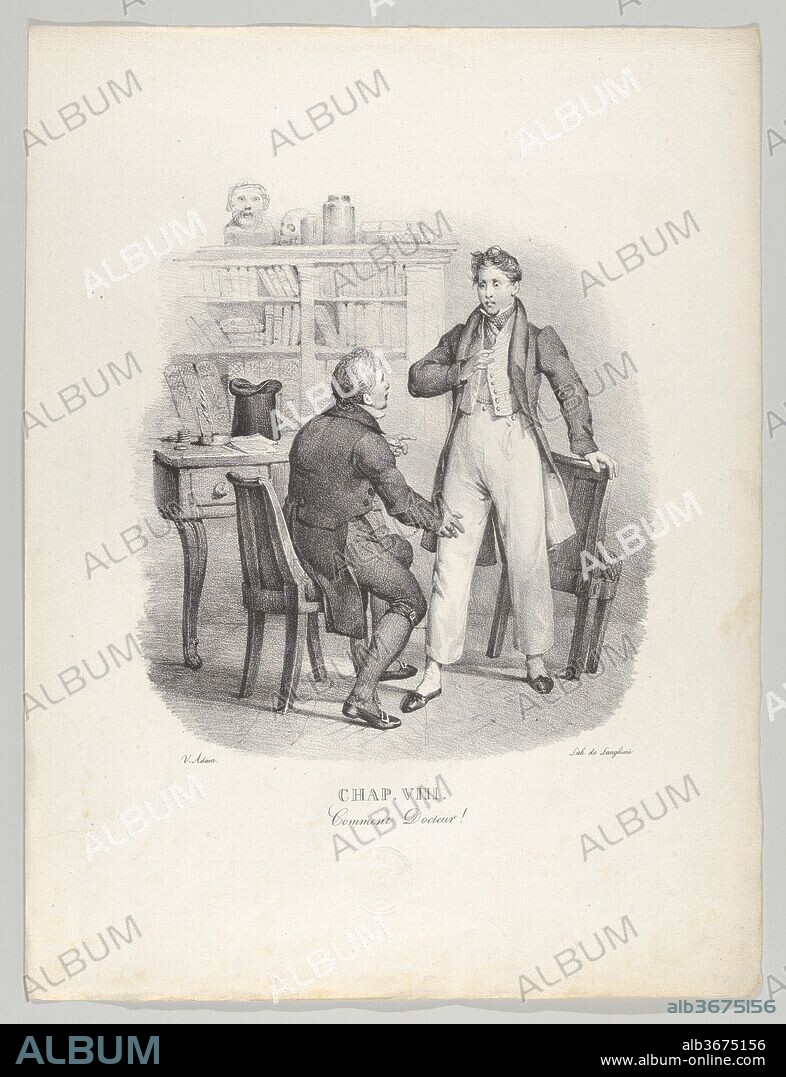 Chap. VIII: Comment Docteur! (What, Doctor?). Artist: Victor Adam (French, 1801-1866). Dimensions: 14 1/4 × 10 1/16 in. (36.2 × 25.5 cm). Lithographer: Langlumé (French, active 1819-30). Publisher: Sazerac and Duval , Paris. Series/Portfolio: Un an de la vie d'un jeune homme (A Year in the Life of a Young Man). Date: 1824.