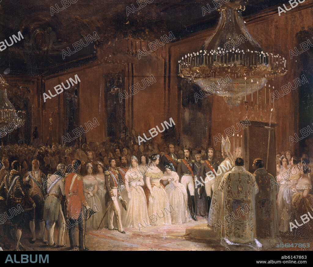 HENRI PIERRE LEON PHARAMOND BLANCHARD (1805-1873). ENLACE REAL DE LA REINA ISABEL II CON FRANCISCO DE ASIS EL 10 DE OCTUBRE DE 1846 - SIGLO XIX.