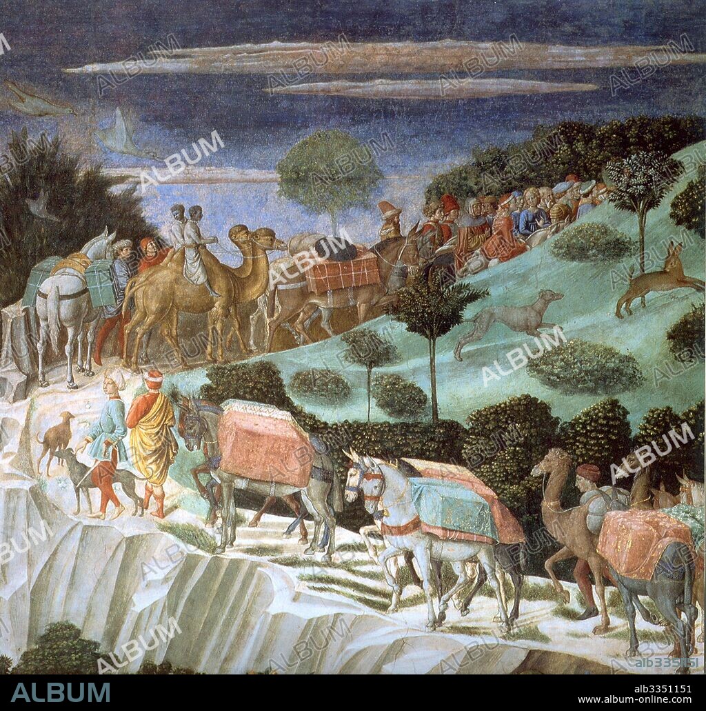 BENOZZO GOZZOLI. Three Wise Men. Detail of Procession of the Magus Melchior (Fresco from the Magi Chapel of the Palazzo Medici Riccardi).