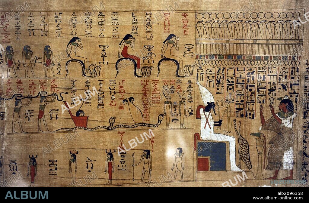 LIBRO DEL INFRAMUDNO / LIBRO DE AMDUAT. Describe el viaje de Ra en su barca solar por la Duart, el más allá. Jerogífico cursivo. XXI Dinastía. 1075-944 a. C. Tercer Período Intermedio. ebas. Neues Museum (Muso Nuevo). Berlín. Alemania. Europa.