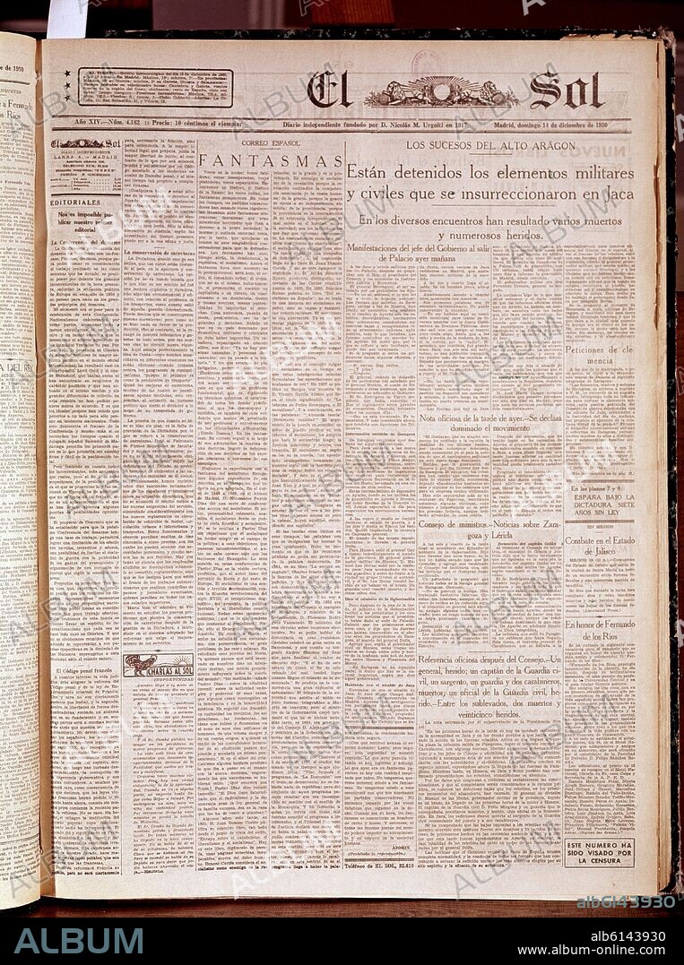 PERIODICO EL SOL - 14/12/1930 - "SUBLEVACION DE JACA".