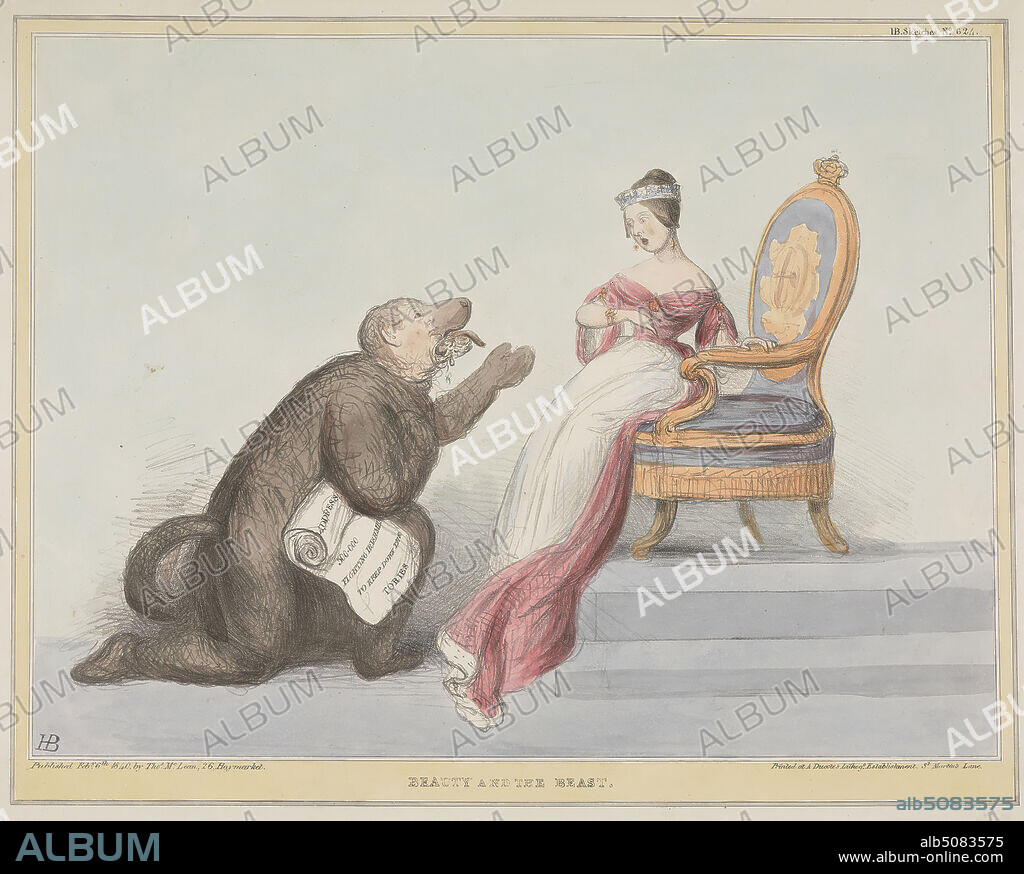 Beauty and The Beast, John Doyle ('H.B.'), 17971868, Irish, 1840, Lithograph, hand-colored, Sheet: 10 x 13 3/8in. (25.4 x 34cm).