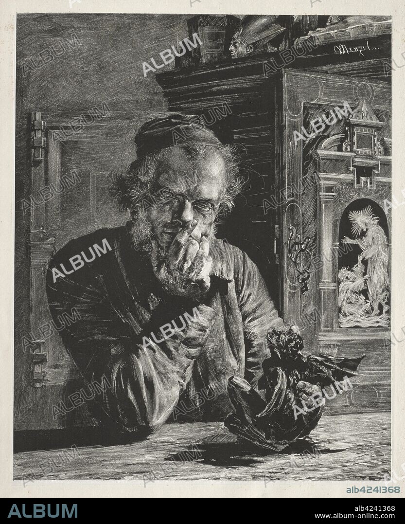The Antiquary - Self-Portrait, 1851. Adolph von Menzel (German, 1815-1905). Lithograph.
