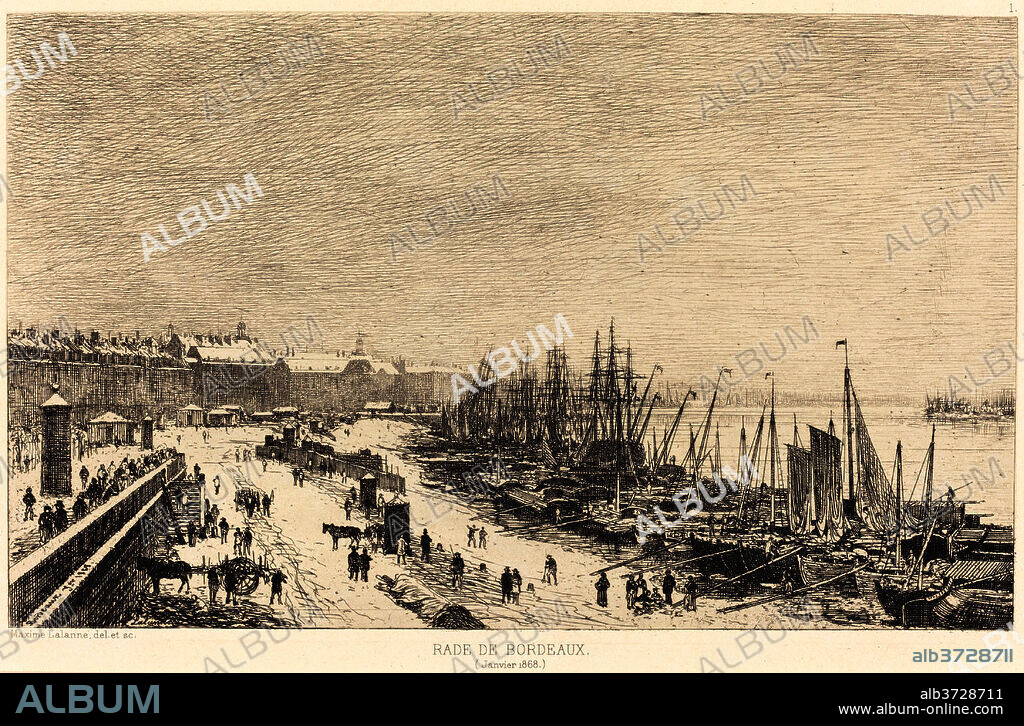 MAXIME LALANNE. Rade de Bordeaux. Dated: 1868. Dimensions: plate: 15.2 x 23.7 cm (6 x 9 5/16 in.)  sheet: 21 x 29.8 cm (8 1/4 x 11 3/4 in.). Medium: etching on laid paper.