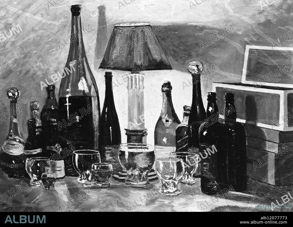 'Bottlescape ' By Sir Winston Churchill. ' Bottlescape ' by Sir Winson Churchill , a still life of bottles , drinks poured out and cigar boxes , painted about 1925 and hung in the Royal Academy ' s Summer Exhibition. 2nd May 1955.