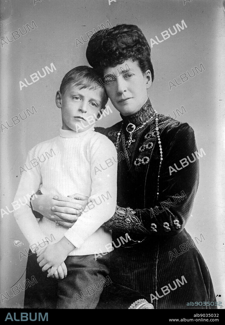 Maud Queen of Norway with her son Prince Olav. Maud(1869 - 1938) was Queen of Norway, as spouse of King Haakon VII. Olav V (1903 - 1991) was King of Norway from 1957 until his death.