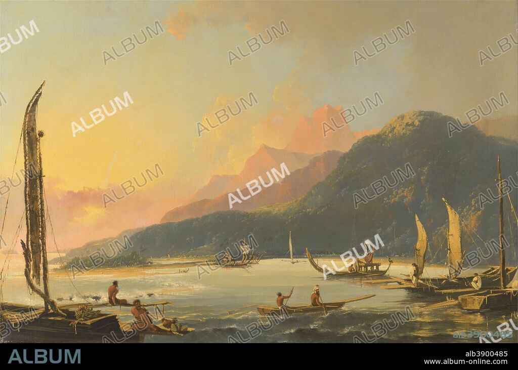WILLIAM HODGES. Tahitian War Galleys in Matavai Bay, Tahiti. Date/Period: 1776. Painting. Oil on canvas. Height: 914 mm (35.98 in); Width: 1,372 mm (54.01 in).
