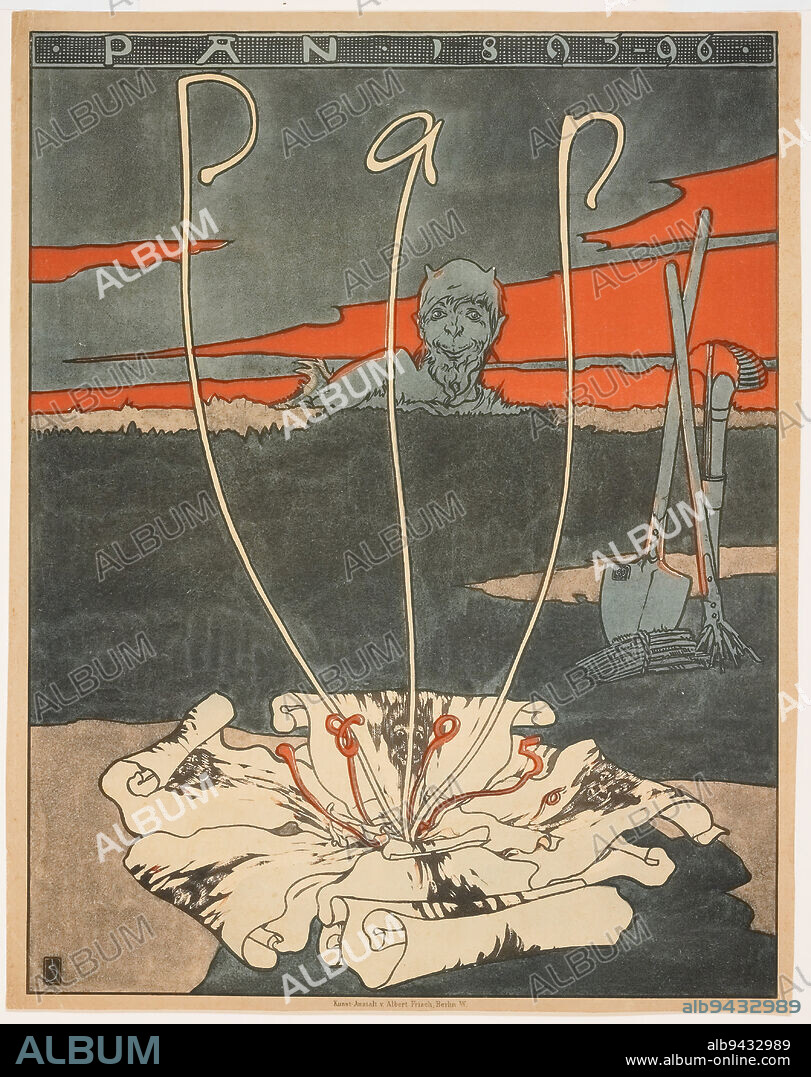 Pan, 1895, Josef Sattler; Printer: Kunst-Austalt V. Albert Frisch, German, 1867-1931, 13 1/2 x 10 1/2 in. (34.3 x 26.7 cm) (sheet)23 1/4 x 18 in. (59.06 x 45.72 cm) (outer frame), Color lithograph, Germany, 19th century.