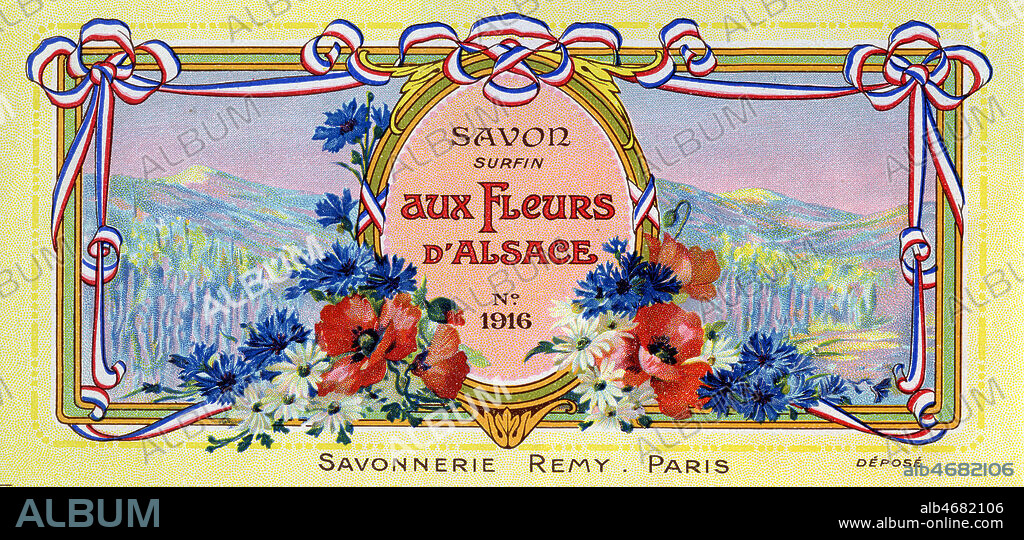 Savon aux fleurs d'Alsace. Illustration anonyme pour une etiquette vers 1910. Credit : IM/Kharbine-Tapabor.