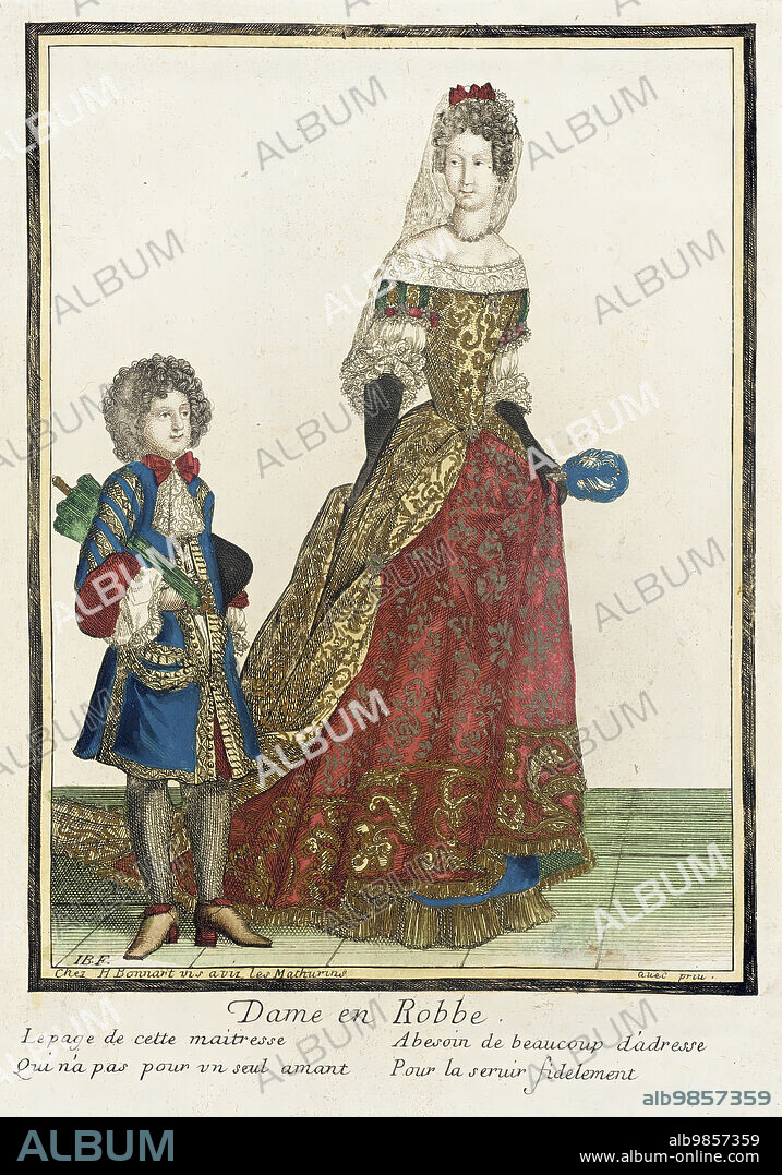 HENRI BONNART et JEAN-BAPTISTE BONNART. Recueil des modes de la cour de France, 'Dame en Robbe', Bound 1703-1704.