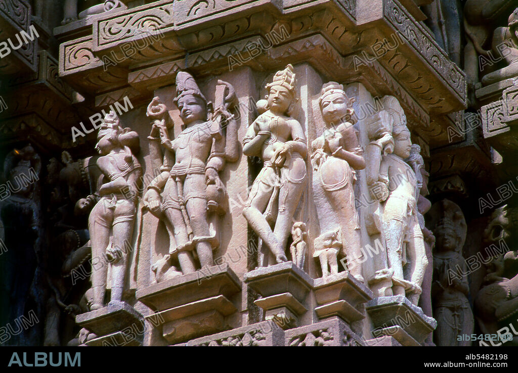 During the 10th and 11th centuries CE the Chandella Kings of central India, scions of a powerful Rajput clan who claimed the moon as their direct ancestor, built a total of 85 temples to the glory of God, the creation, and the Hindu pantheon. The Chandellas were devout Hindus. Eclipsed by the Mughal conquest, the rise of rival dynasties, and the passage of time, the temples languished in the harsh sun and monsoon rains of central India, gradually becoming lost in the jungle. At the time of their re-discovery in 1839, they were so completely overgrown that T. S. Burt, their founder, thought no more than seven temples had survived. Happily this proved far from the case, for when the undergrowth was hacked back and the complex restored, no fewer than twenty two of the original structures were revealed standing.