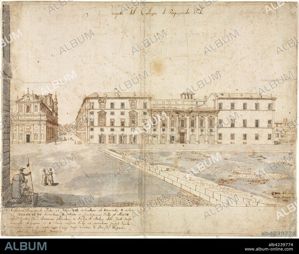 Eighteen Views of Rome: The Collegio di Propaganda Fide (recto); Sketches of Windows and Pilasters of the Attic Storey of the Collegio di Propaganda Fide (verso), 1665. Lievin Cruyl (Flemish, c. 1640-c. 1720). Pen and brown ink and brush and gray wash over graphite; framing lines in brown ink; sheet: 38.9 x 48.9 cm (15 5/16 x 19 1/4 in.).