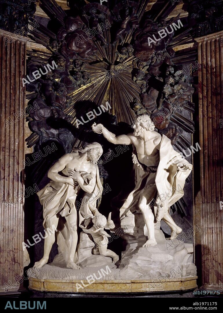 Marble sculpture depicting the Baptism of Christ, by Melchiorre Cafa' or Gafa (1636-1667) in the Cathedral of St John in Valletta. Malta, 17th century.