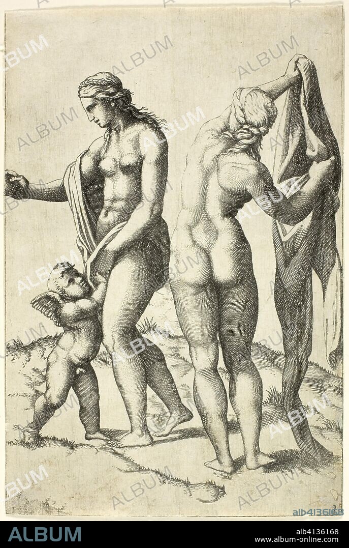 Venus, Cupid and Pallas. School of Marcantonio Raimondi (Italian, c. 1480-1534); after Raffaello Sanzio, called Raphael (Italian, 1483-1520). Date: 1500-1599. Dimensions: 197 x 131 mm (sheet). Engraving in black on ivory laid paper. Origin: Italy.