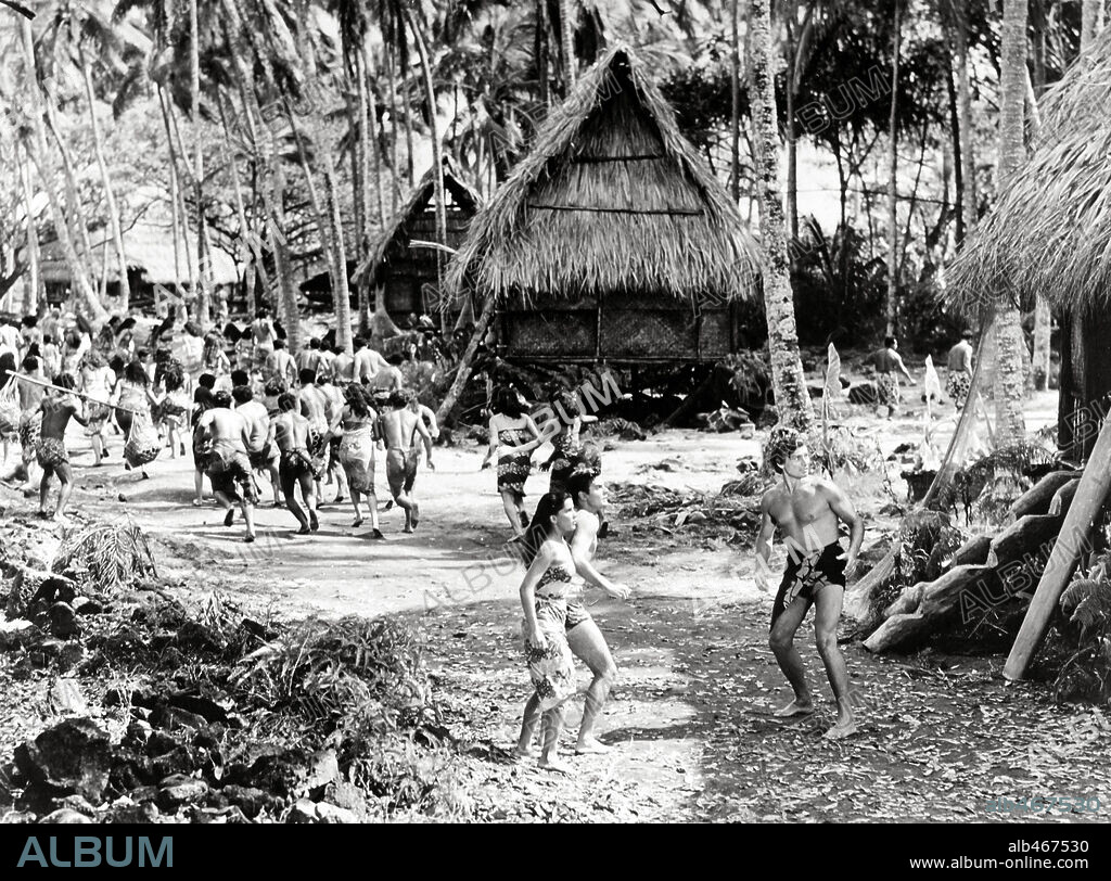 DEBRA PAGET, JEFF CHANDLER and LOUIS JOURDAN in BIRD OF PARADISE, 1951, directed by DELMER DAVES. Copyright 20TH CENTURY FOX.