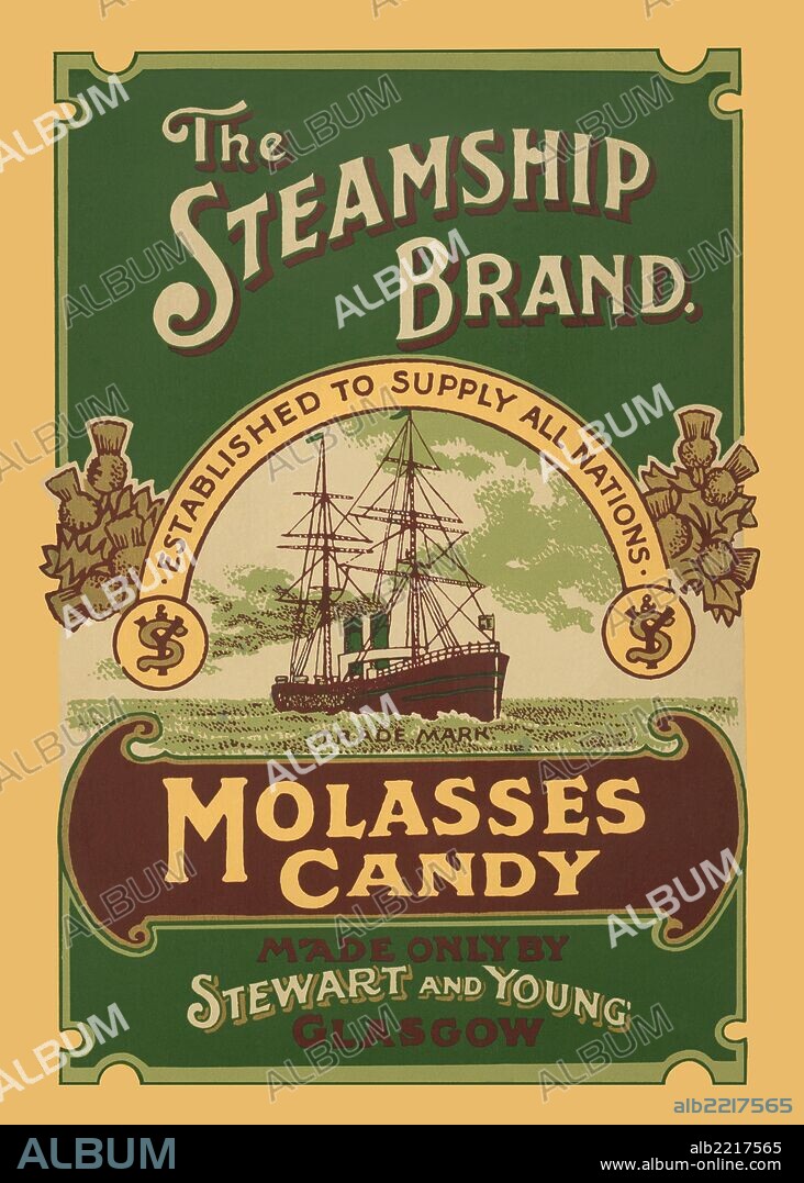 This image is from the original tin box packaging of this sweet.  The candy was "made only by Stewart and Young" in Glascow, Scotland and was "established to supply all nations".