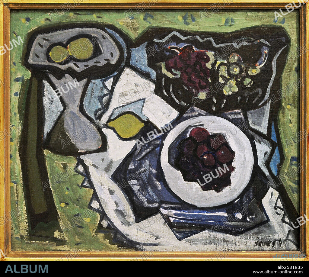 ARTE SIGLO XX. ESPAÑA. Francisco Bores López (1898-1972). Pintor español de la llamada nueva Escuela de París. "Fruta con una pañería blanca",1945. Galería Nacional de Praga. República Checa.