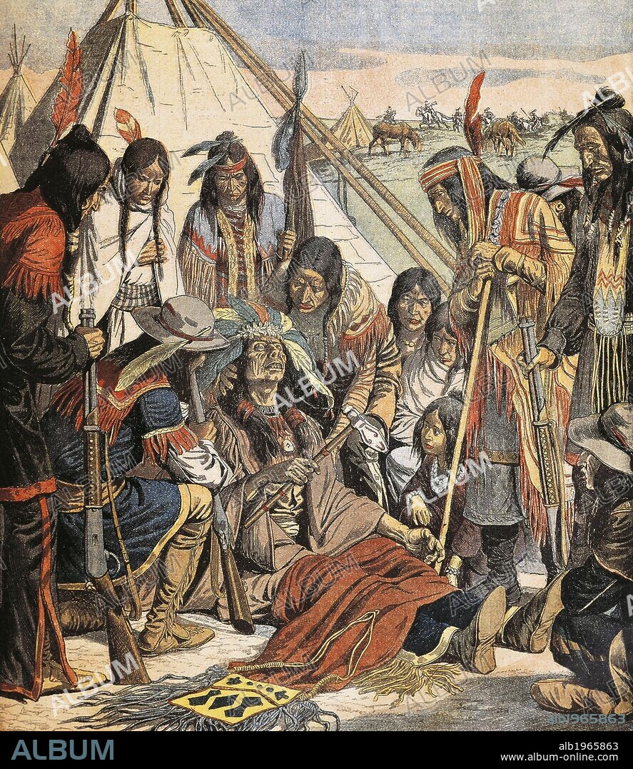 The last Native Americans, death of Chief Joseph, the great leader of the pierced noses, illustration from Petit Journal, October 9, 1904, Native American Civilization, United States, 20th century.