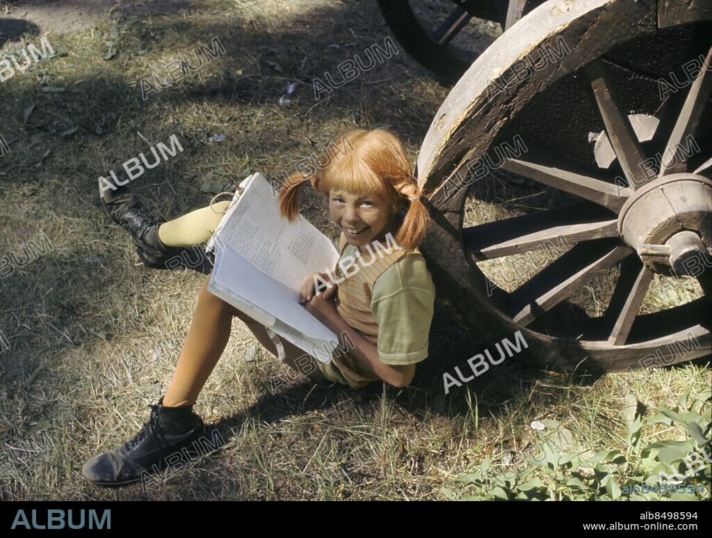 AUGUST1969 . Child actor Inger Nilsson reading the script forthe role as Pippi Longstocking during filming "Pippi on the seven seas" at Vaxholm fortress, just outside Stockholm in August 1969.. Foto: Jan Collssioo / SCANPIX / Kod: 1001.