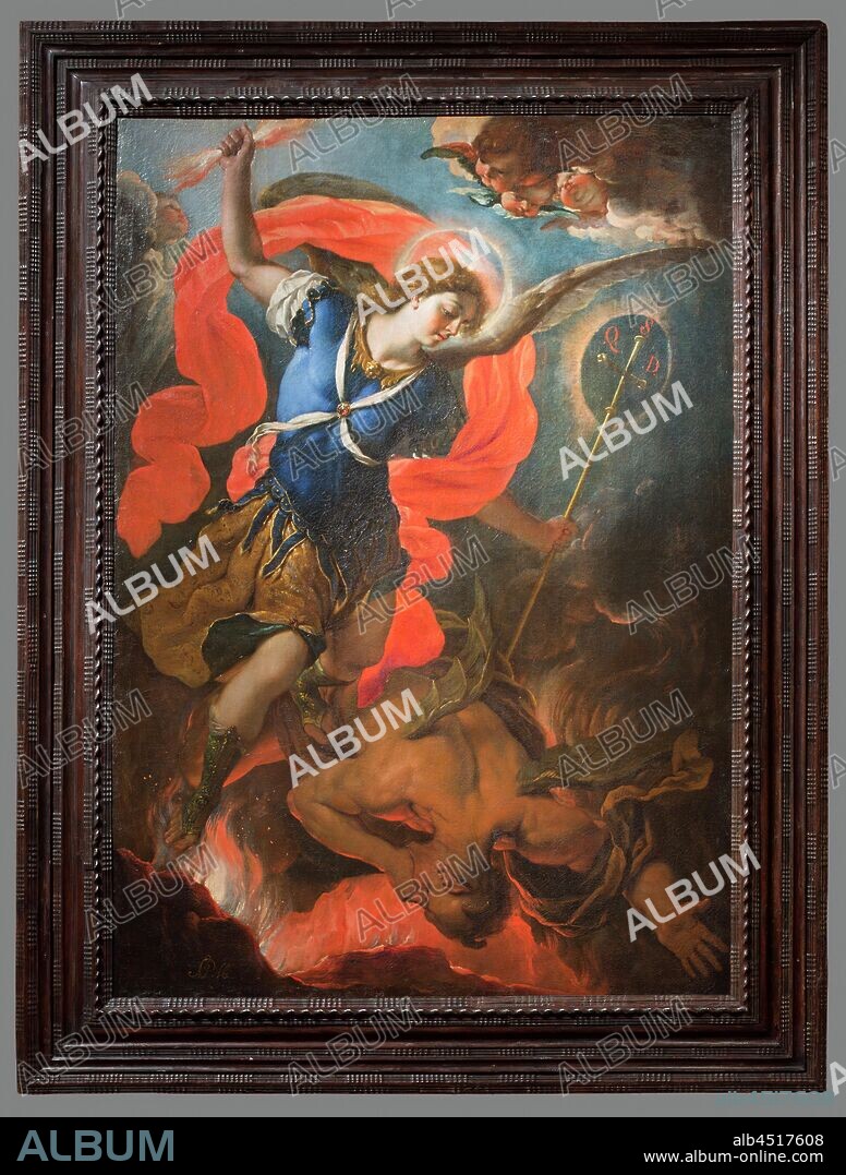 Acisclo Antonio Palomino de Castro y Velasco, Spanish, 1655-1726, The Archangel Michael Defeating Satan, between 1692 and 1705, oil on canvas, Unframed: 82 3/16 × 57 11/16 inches (208.8 × 146.5 cm).