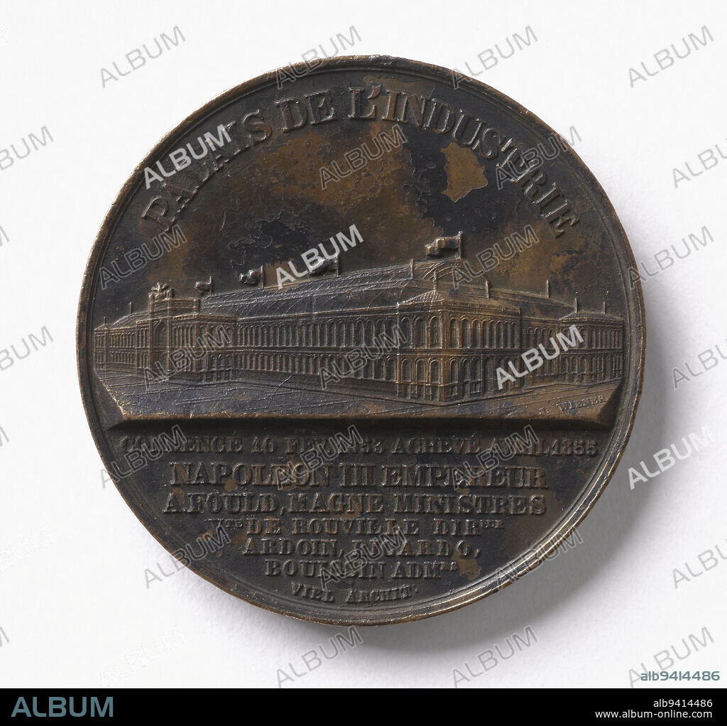 Exposition universelle de Paris, 1er mai - 31 octobre 1855, Oudiné, Eugène-André, Graveur en médailles, Wiener, Jacques (Jacob), Graveur en médailles, Array, Numismatique, Médaille, Diameter: 3.7 cm, Weight (type size): 24.11 g.