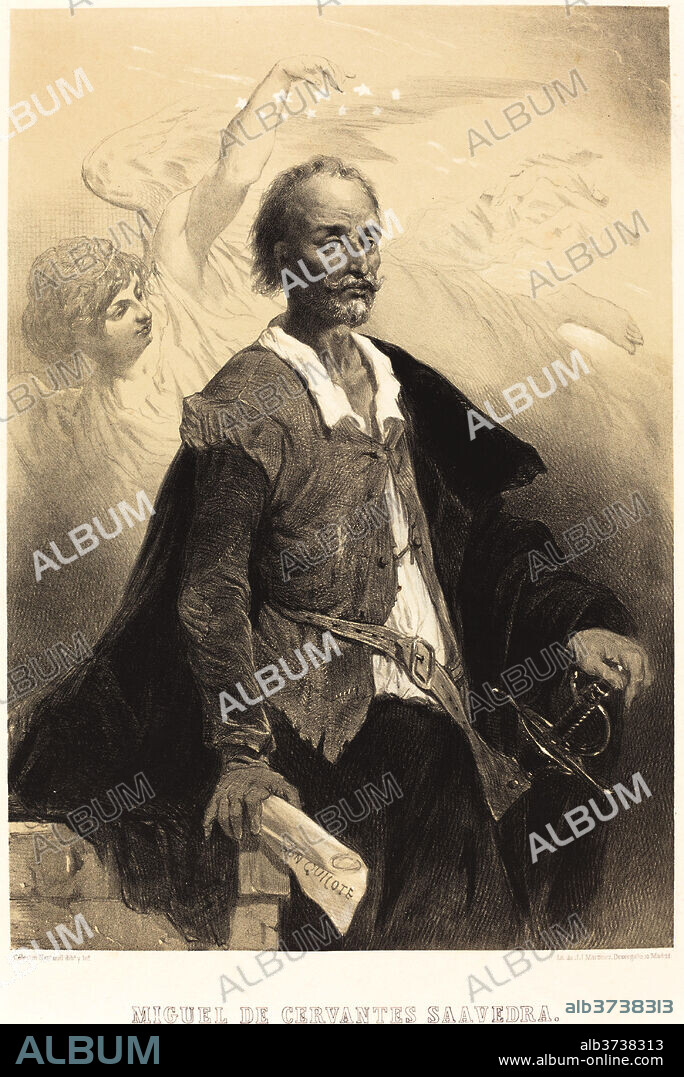 CéLESTIN NANTEUIL. Miguel de Cervantes Saavedra. Dated: c. 1855. Dimensions: image: 30 x 21.1 cm (11 13/16 x 8 5/16 in.)  sheet: 40.4 x 28.5 cm (15 7/8 x 11 1/4 in.). Medium: color lithograph on wove paper.
