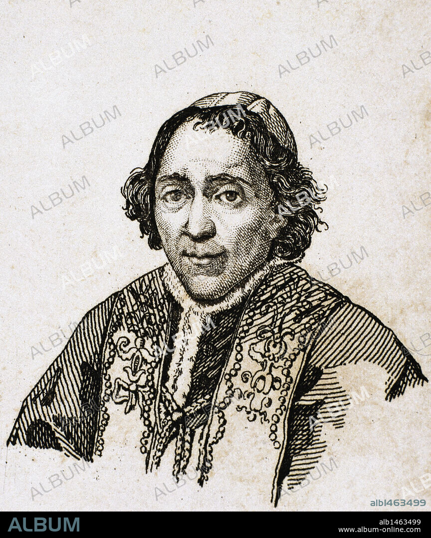 PIO VII (1740-1829). Papa italiano (1820-1823), de nombre Gregorio Luigi Barnaba Chiaramonti. En el año 1814 restableció la compañía de Jesús. Grabado S. XIX.
