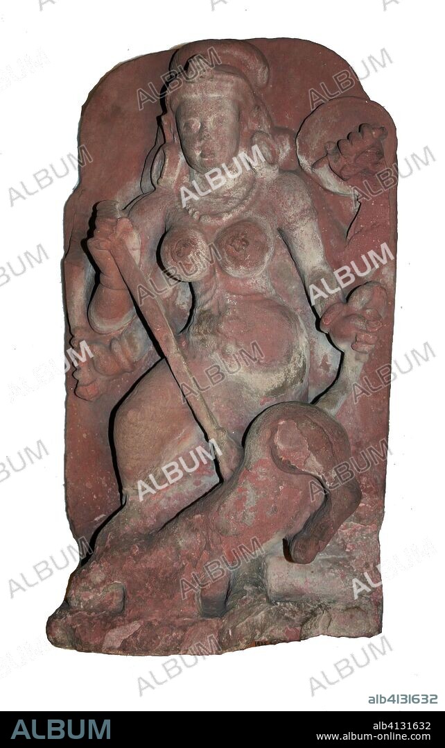 Goddess Durga Slaying the Buffalo Demon (Mahishasuramardini). India; Uttar Pradesh. Date: 401 AD-600 AD. Dimensions: 61.3 x 32.9 x 13.8 cm (24 1/8 x 12 15/16 x 5 7/16 in.). Red sandstone. Origin: Uttar Pradesh.