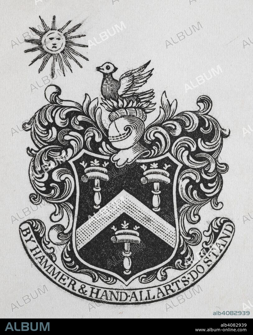 ANON and ENGLAND) WORSHIPFUL COMPANY OF BLACKSMITHS (LONDON. Crest and motto of the Worshipful Company of Blacksmiths.  The Worshipful Company of Blacksmiths. Prize competition. The Prime Warden, Wardens, and Court of Assistants of the Worshipful Company of Blacksmiths, London, hereby invite the attention of journeymen and apprentices or youths working in Smiths' shops in the United Kingdom, ... to hold an exhibition of work of the blacksmith, and to offer prizes for such work as follows, ... [London]: Printers: Thomas Poulter & Sons, Limited, London, [1894]. Motto of the Worshipful Company of Blacksmiths: 'By Hammer & Hand All Arts Do Stand'. Source: C.194.b.286 (3) p.1.