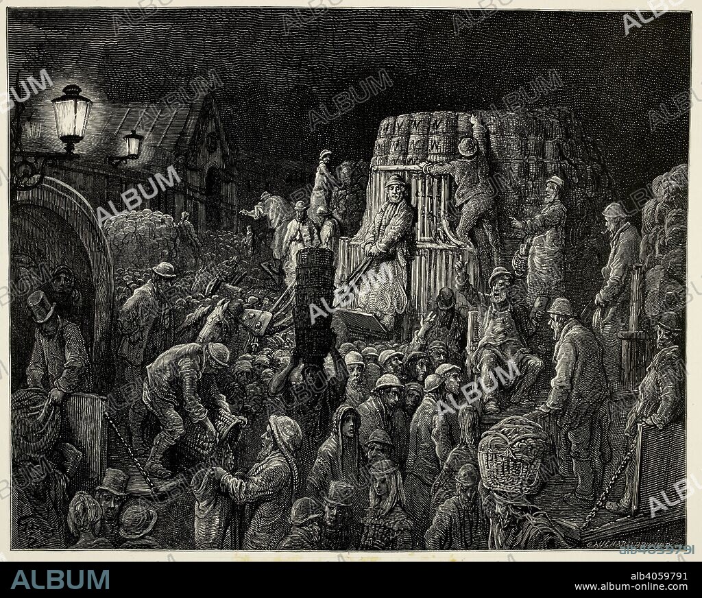 G DORE and WILLIAM BLANCHARD JERROLD. A gathering of people. Tradesmen. London : a pilgrimage. 1872. Dickensian / Victorian London. Source: WF1/1856 after 154.