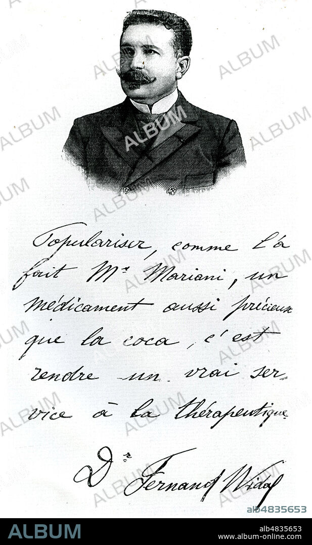 Portrait de Fernand WIDAL (1862-1929) utilise dans une publicite pour le vin tonique Mariani vers 1900. Credit : Collection KHARBINE-TAPABOR.