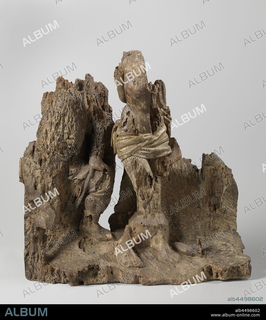 Flagellation, from the Soest Altarpiece, The feet of Christ and part of his body on a rising ground in front of the scourge column, a hangman to his left, leaning with his left hand on the knee bent forward, flag usually by soldiers, Christ usually tied to a column (Matthew 27:26, Mark 15:15, John 19: 1), Master of the Soest Altarpiece, Utrecht, c. 1475 - c. 1500, oak (wood), gilding, h 39.5 cm × w 39 cm × d 14.5 cm.