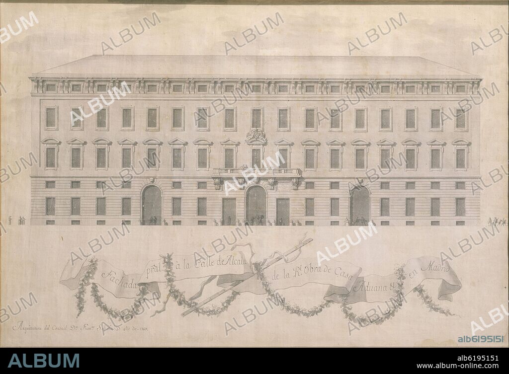 SABATINI FRANCESCO. ALZADO DEL PLANO ORIGINAL DEL EDIFICIO DEL MINISTERIO DE HACIENDA - SIGLO XVIII.