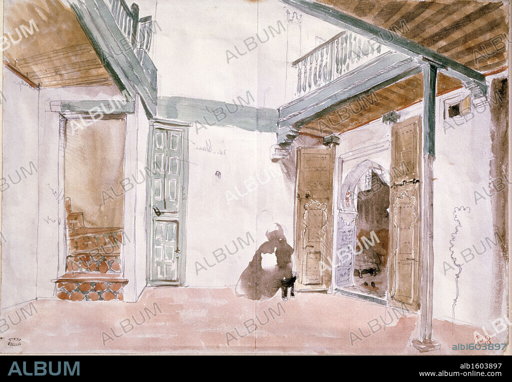 A Courtyard in Tangiers by Eugene Delacroix, watercolor, (1798-1863), France, Paris, Musee du Louvre.