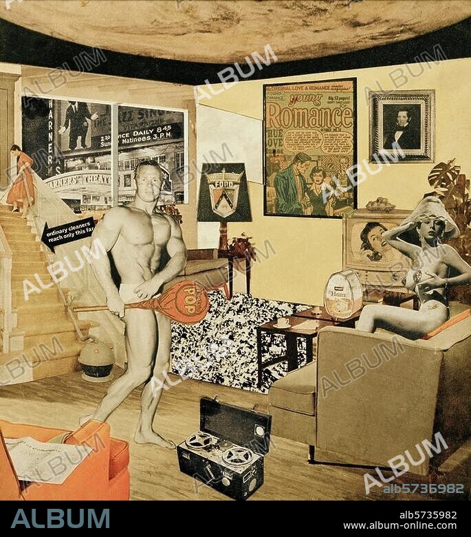 RICHARD HAMILTON. Hamilton, Richard; British artist; born 1922. "Just what is it that makes today's homes so different, so appealing?", 1956. Collage, 26 × 25 cm. Collection of Prof. Dr. Georg Zundel, Tübingen, Kunsthalle.