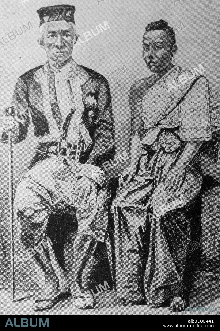 Portrait of King Phra Bat Somdet Phra Poramenthra Maha Mongkut Phra Chom Klao Chao Yu Hua (1804-1868) and his wife, Queen Debsirindra of Siam (1834-1862). Dated 1851.