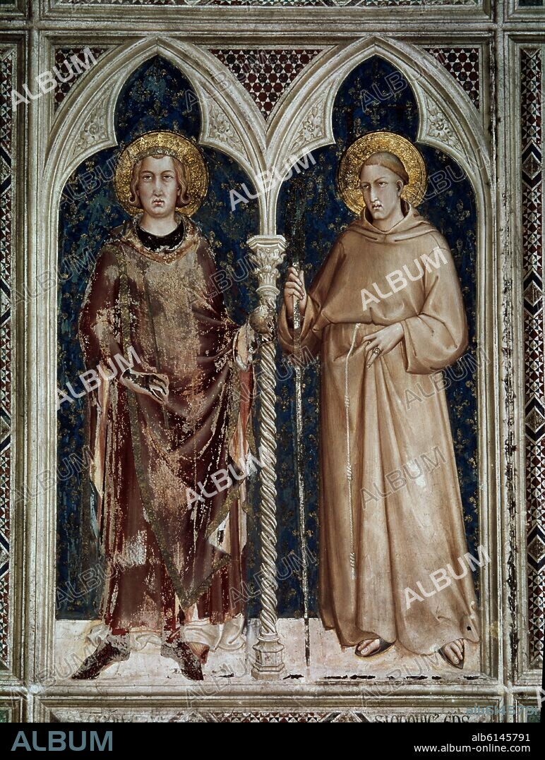 SIMONE MARTINI (1280-1344). SAN LUIS DE FRANCIA (LUIS IX SANTO REY FRANCIA) Y SAN LUDOVICO D ANGIO - SIGLO XIV.