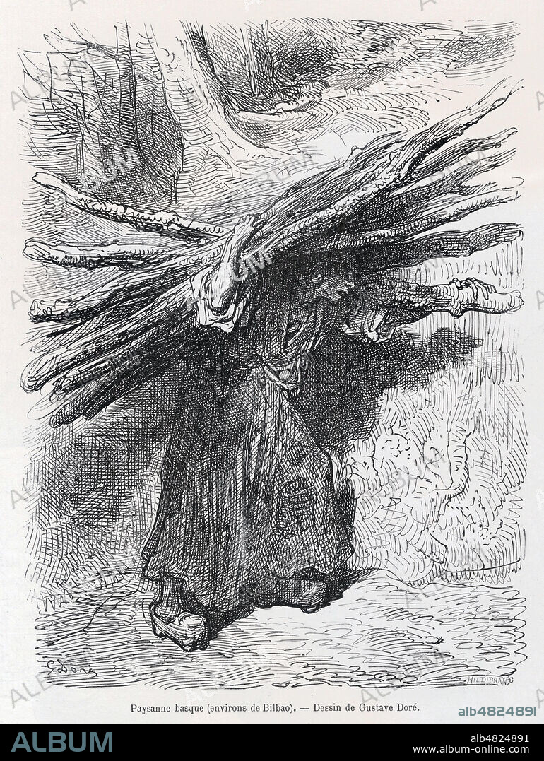 Paysanne basque (environs de Bilbao). Illustration de Gustave DORE (1832-1883) pour Voyage en Espagne par Charles DAVILLIER (1823-1883) et Gustave DORE repris dans Le Tour du Monde de 1873. Credit : Collection Kharbine-Tapabor.