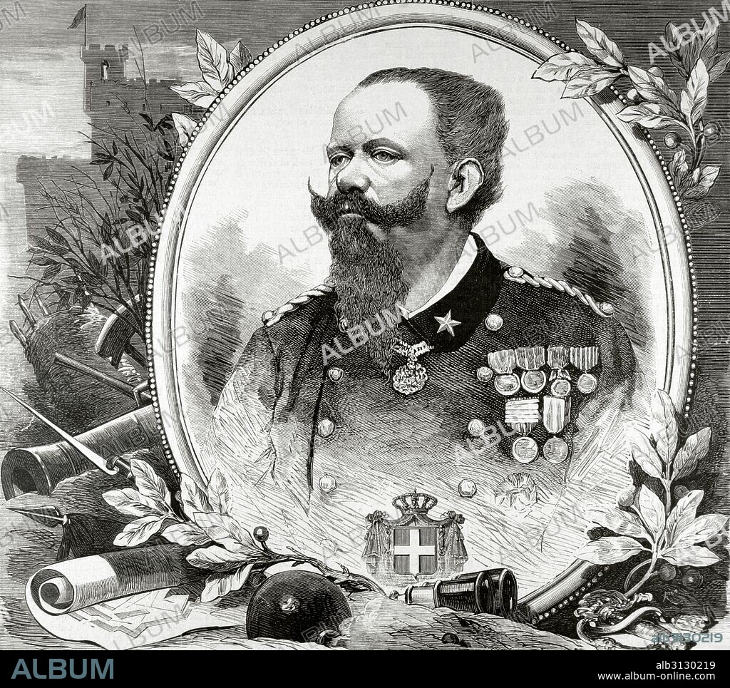 VICTOR MANUEL II (1820-1878). Rey de Cerdeña (1849-1861) y de Italia (1861-1878). Retrato. Grabado por Rico. La Ilustración Española y Americana. Siglo XIX.